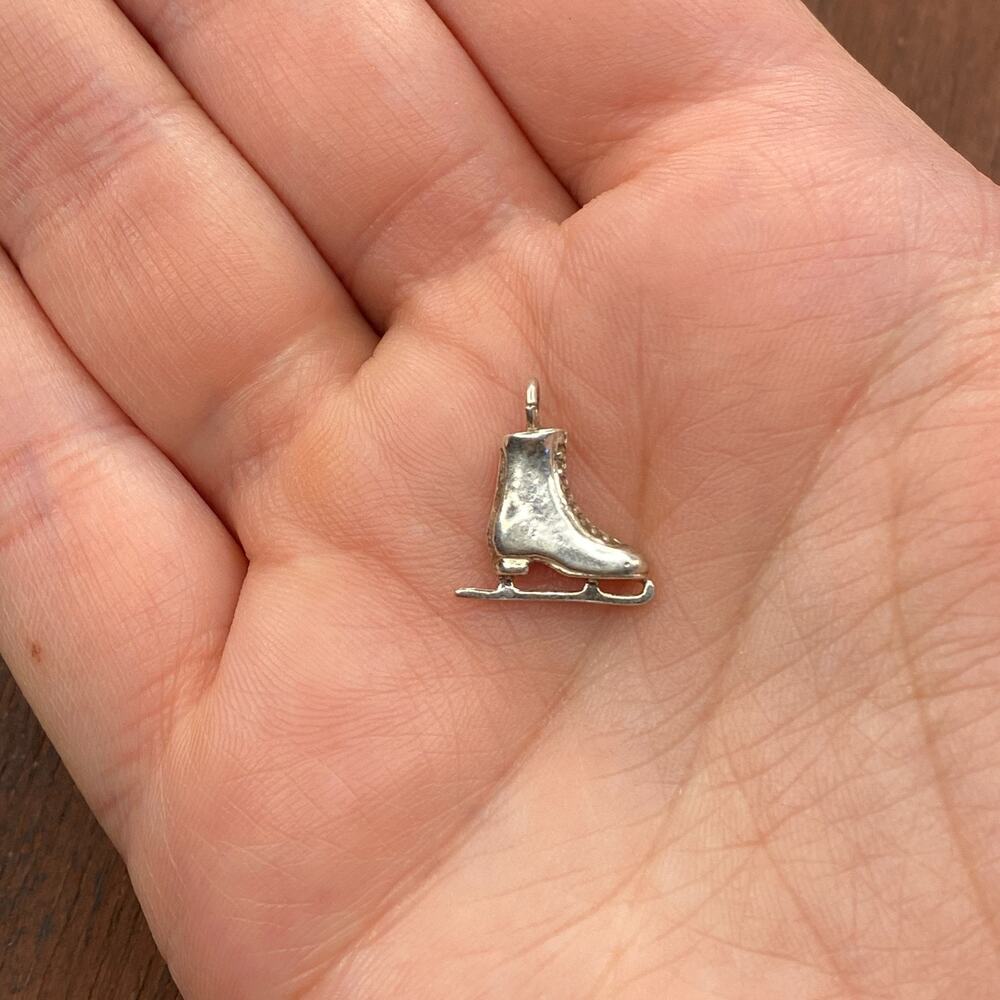 Vintage 925 Sterling Silver Ice Skate Skating Pendant Bracelet Charm